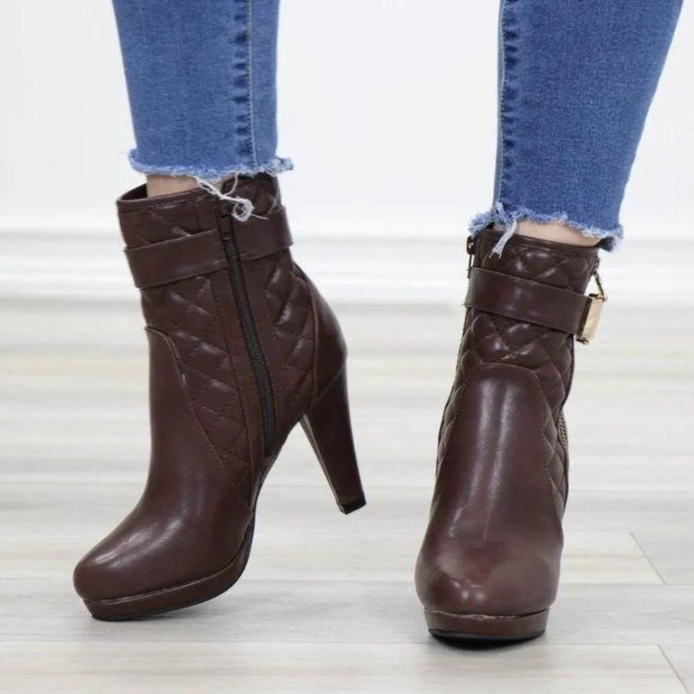 Platform High Heel Ankle Boots light Fur inside - Picture 11 of 13
